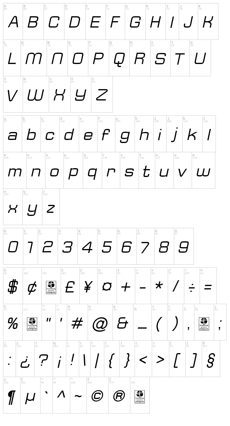 Typo Square font map